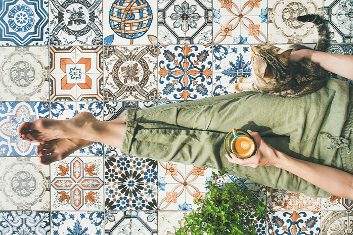 Colourful tiles are the hallmark of an oriental-style terrace