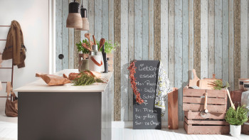 Paper wallpaper Il Decoro A.S. Création country style wood wall beige blue brown 927