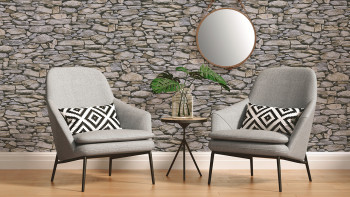 Paper Wallpaper Il Decoro A.S. Création Stone Wall Beige Grey Black 202