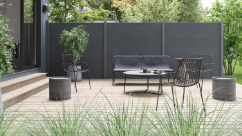 planeo Gardence PVC plug-in fence - Anthracite incl. design insert of your choice 180 x 180 cm